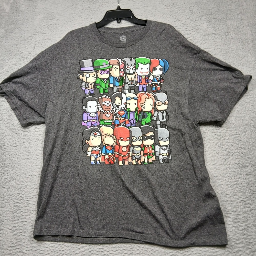 DC Comics Scribblenauts Shirt Mens 2XL Gray Superhero Villain Graphic‎ Tee XXL